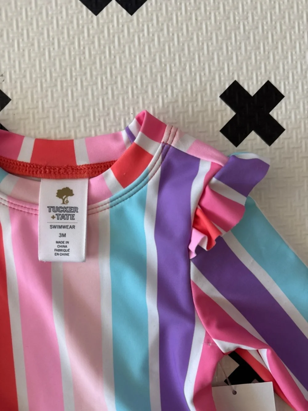 Tucker + Tate Rainbow Stripe Ruffle Long-Sleeve rash guard size 3m